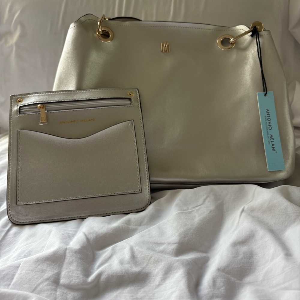 ANTONIO MELANI Elegant Silver Shoulder Bag Set